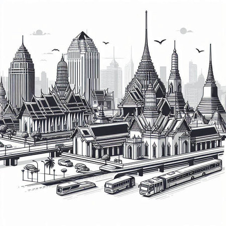 Bangkok cityscape. Vector illustration. Hand drawn sketch style.の写真素材