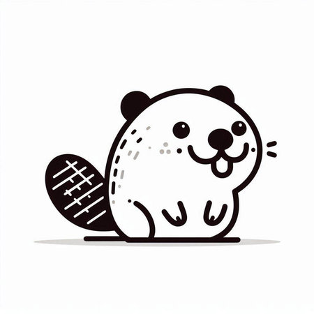 Cute beaver on white background. Vector hand drawn illustration.の写真素材