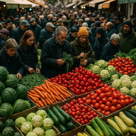 People buying vegetables on the street marketの写真素材