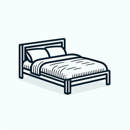 Double bed icon. Isolated vector illustration. Outline style.の写真素材