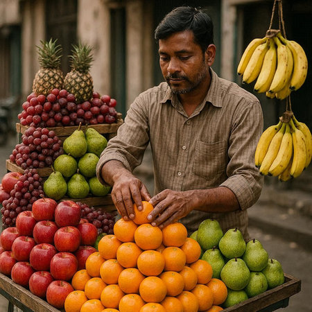 Fruit market in Varanasi, Uttar Pradesh, India.