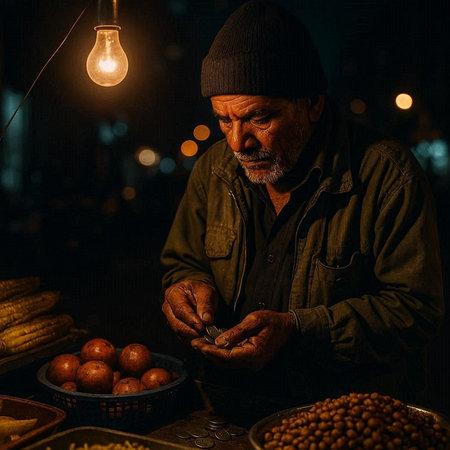 An old man in the night market.