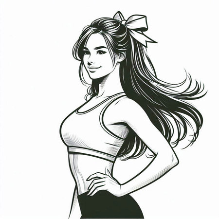 Beautiful young woman with long hair. Hand drawn vector illustration.