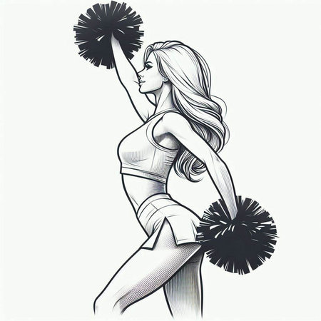 Cheerleader. Vector illustration of beautiful cheerleader with pompoms.