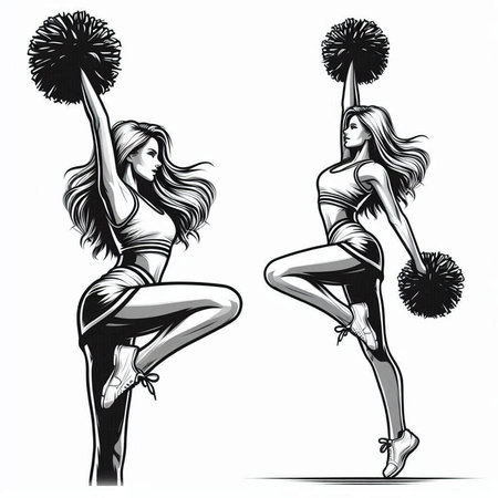 Cheerleaders with pom-poms. Vector illustration.