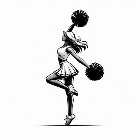 Cheerleader with pompom. Hand drawn sketch. Vector illustration.