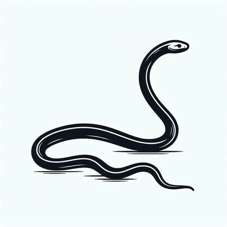 snake vector illustration on light blue background, black and white.