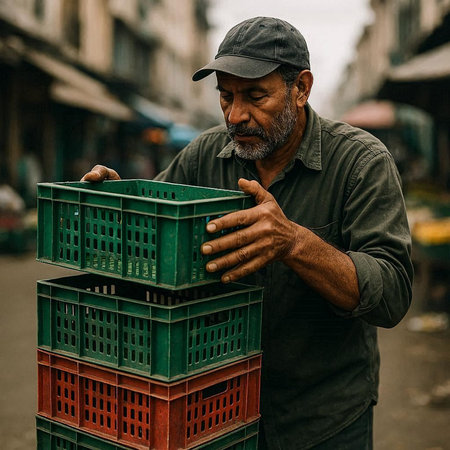 Unidentified man selling fruit and vegetables on the street.