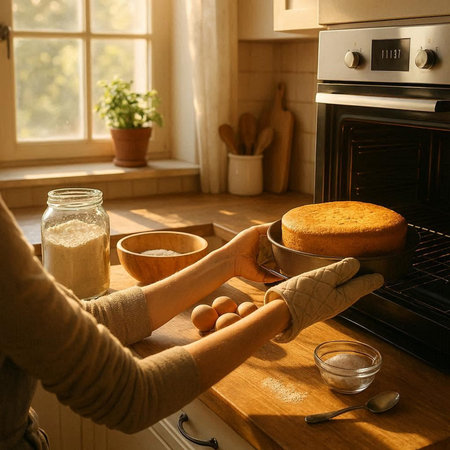 Woman baking cake in the kitchen at home. Baking concept.