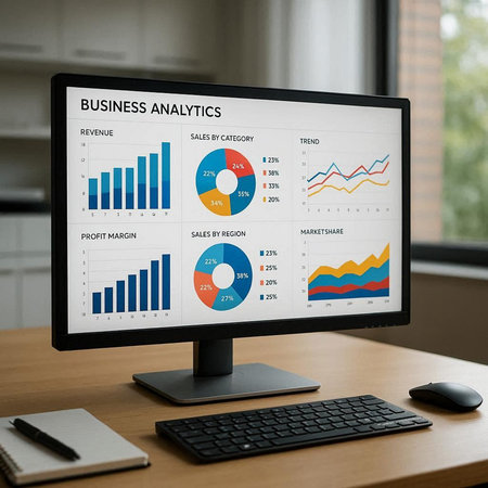 Business data on the computer screen. Business analysis and planning concept.