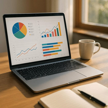 Laptop screen displaying a business data analysis concept on a desk.
