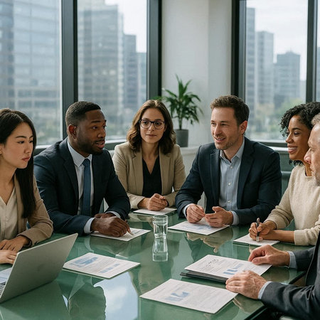 Group of multiracial business people working together in modern office.