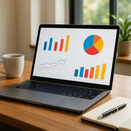 Laptop screen displaying a business data analysis concept on a desk.