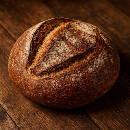 Freshly baked bread on a wooden background. Selective focus.の写真素材
