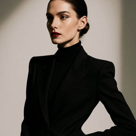 Fashionable young woman in a black suit. Studio shot.