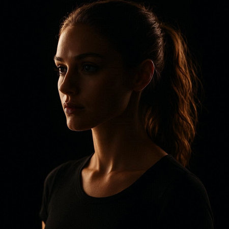 Portrait of a beautiful young woman on a black background. Studio shot.