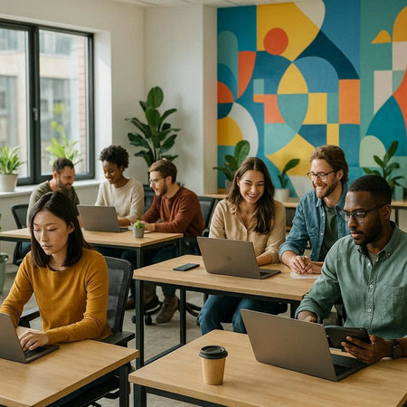 Group of multiethnic business people working together in a modern office