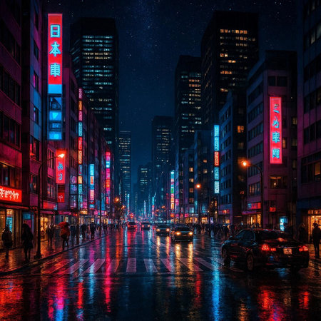 Night view of a street in Hong Kong.
