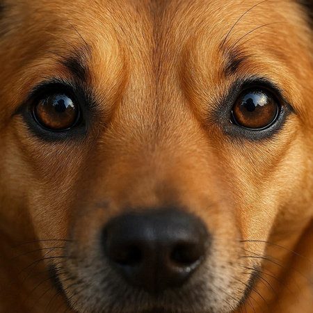 Close-up of a brown dog's face looking at the camera