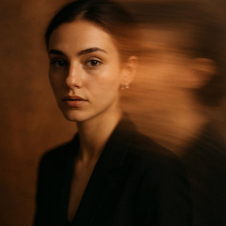 Portrait of a beautiful young brunette woman in a black suit
