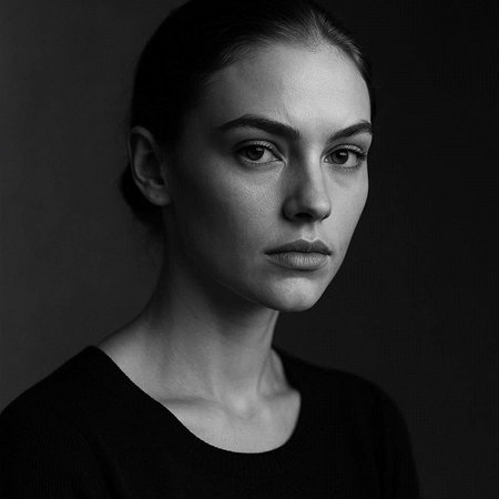 Black and white portrait of a young beautiful woman. Studio shot.