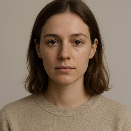 Portrait of a young woman with brown hair and freckles