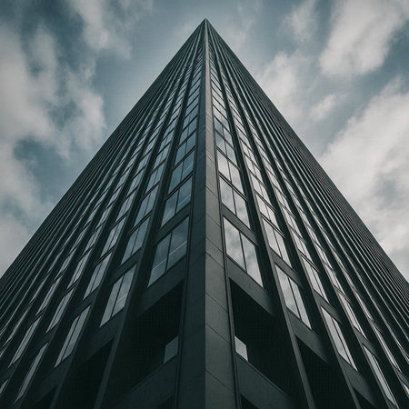 Low angle view of skyscrapers in the city. Architectural detail.の写真素材