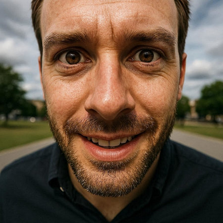 Portrait of a man with a beard and mustache on the street