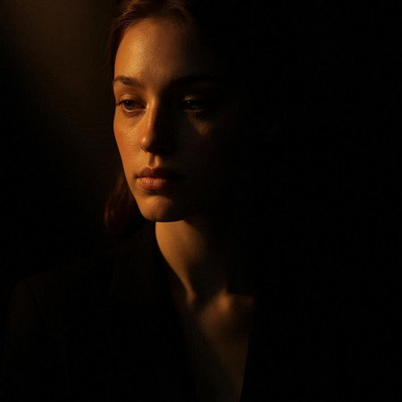 Portrait of a beautiful young woman in a black suit on a dark background