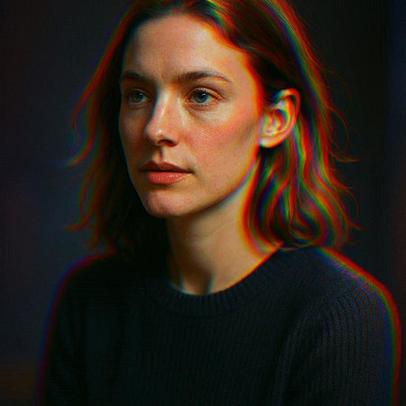 Portrait of a beautiful young woman in a black sweater on a dark background