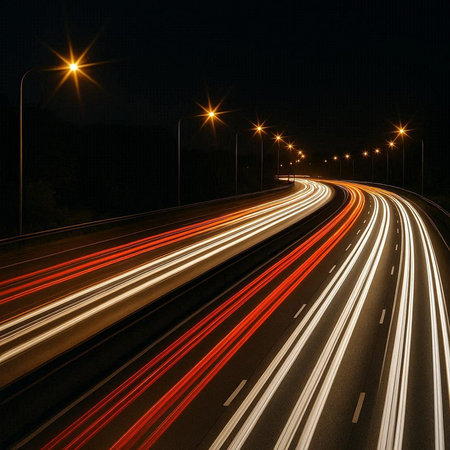 lights of moving cars at night. long exposure photo taken in germany