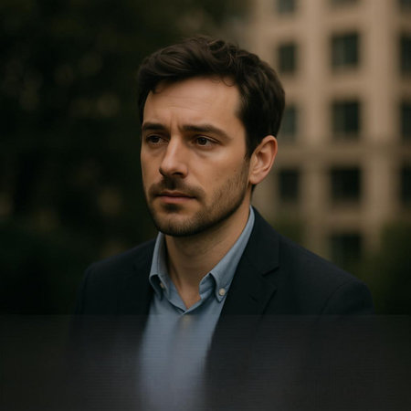 Portrait of a handsome young man in a business suit outdoor.