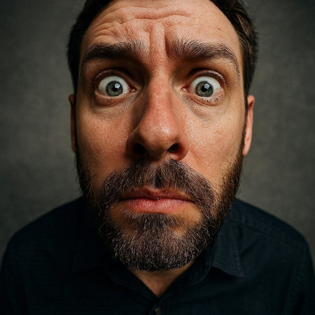 Portrait of a man with a beard and mustache looking at camera