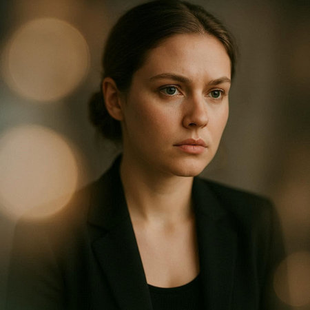 Portrait of a beautiful young woman in a black suit looking at the camera