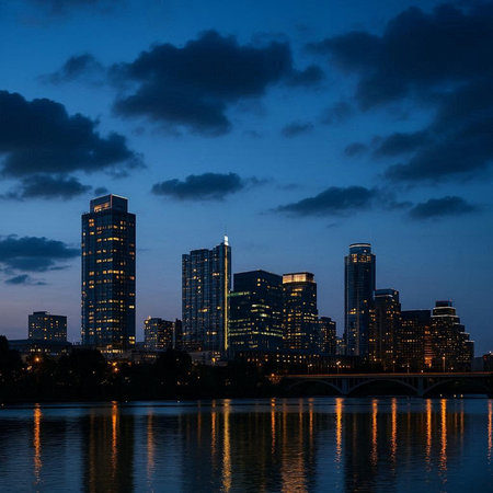 Skyscrapers of Frankfurt am Main at night, Germany.の写真素材
