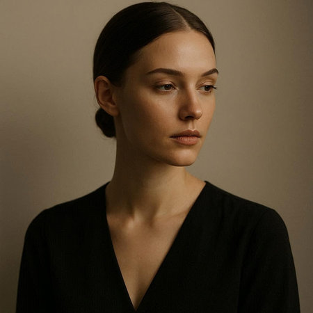 Portrait of beautiful young woman with makeup in fashion black clothes.