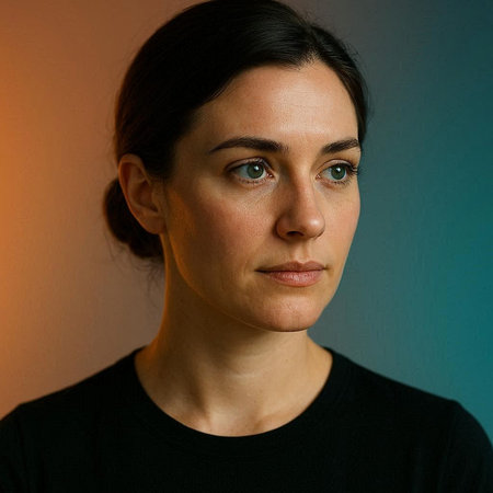 Portrait of a young woman with freckles on her face