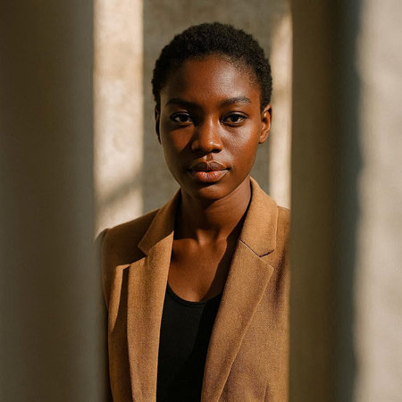 Portrait of a beautiful young african american woman in brown coat