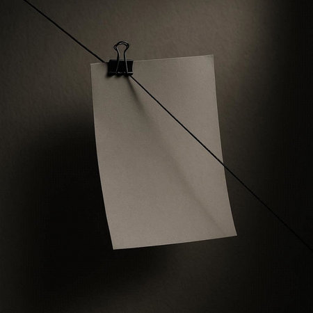Blank sheet of paper hanging on a rope. 3d render