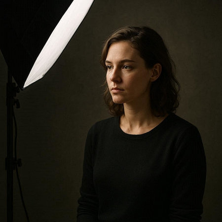 Portrait of a woman in a photo studio on a dark background