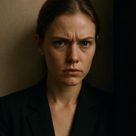 Portrait of a young woman in a black suit looking at the camera