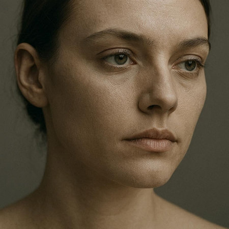 Portrait of a young beautiful woman with freckles on her face