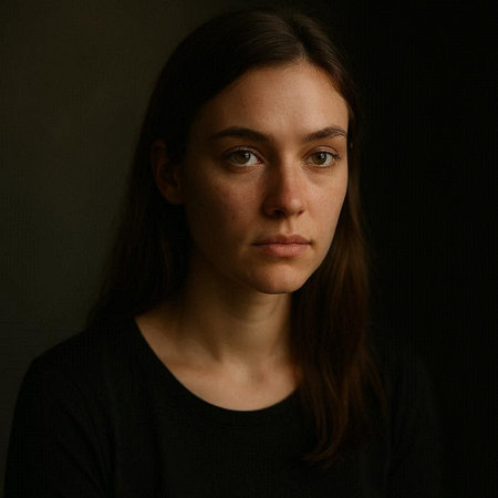 Portrait of a young woman with brown hair on a black background