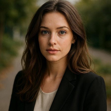 Portrait of a beautiful young brunette woman in a black coat.