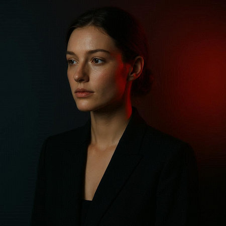 Portrait of a beautiful woman in a black suit on a dark background