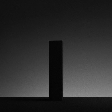 Black and white 3d rendering of a letter in a dark room