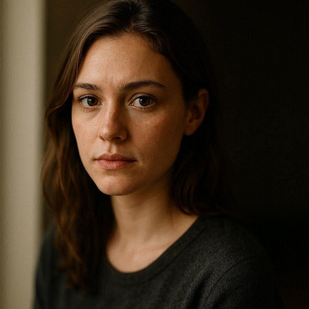 Portrait of a young woman looking at the camera with a serious expression