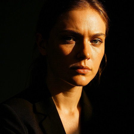 Portrait of a beautiful young brunette woman in a black suit