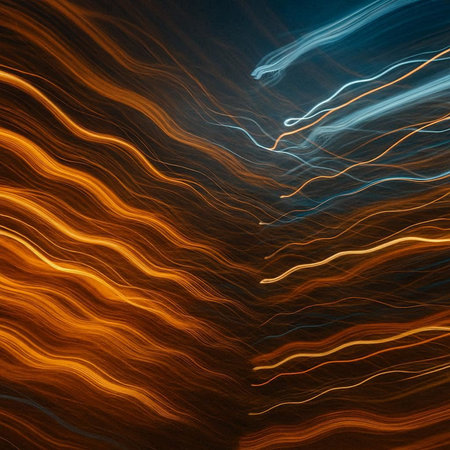 abstract background with smooth lines and bokeh in orange and blue