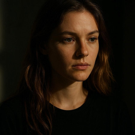 Portrait of a young woman on a black background. Close-up.